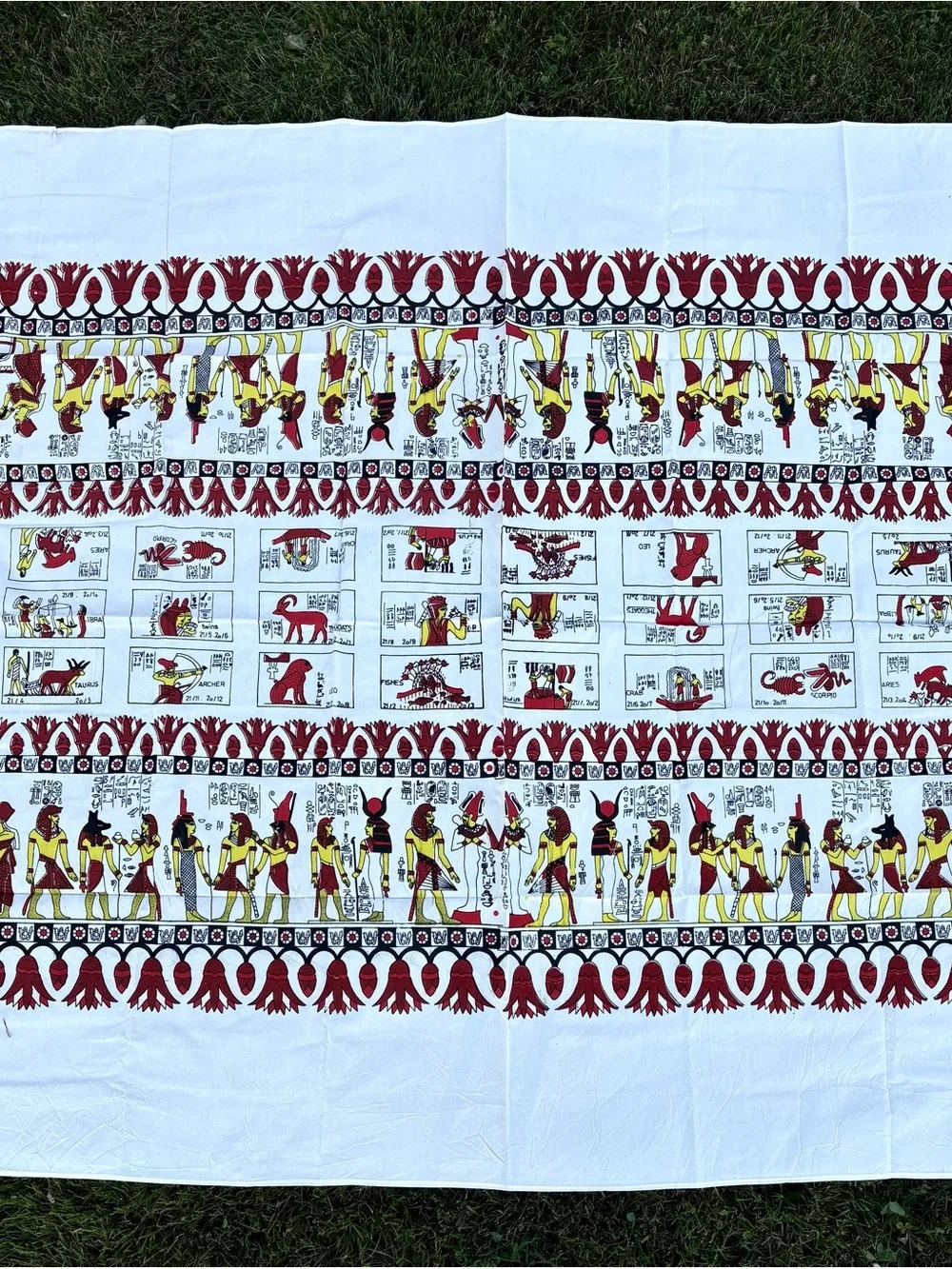 Egyptian Motif Cotton Dinner Napkins and Tablecloth